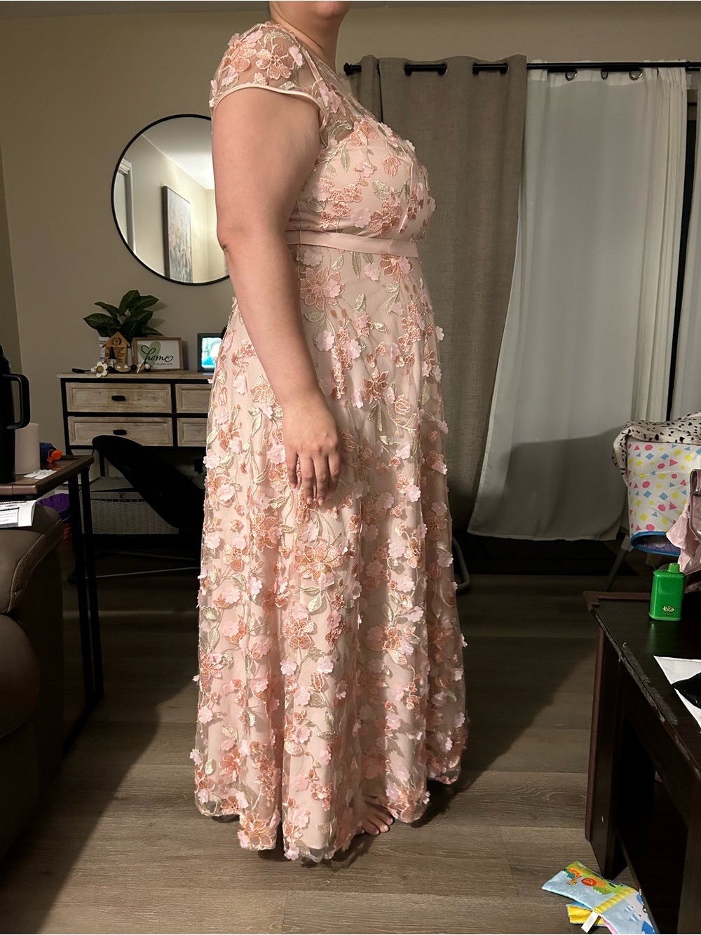 Xscape Blush Pink Floral Appliqué Maxi Dress - Picture 2 of 3